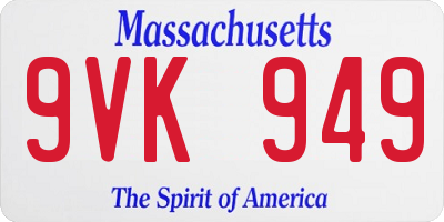 MA license plate 9VK949