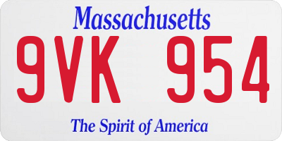 MA license plate 9VK954