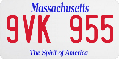 MA license plate 9VK955