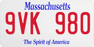 MA license plate 9VK980