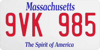 MA license plate 9VK985