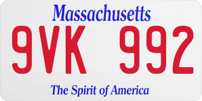 MA license plate 9VK992