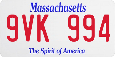 MA license plate 9VK994