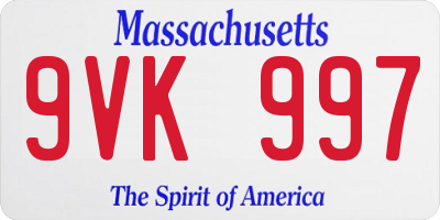 MA license plate 9VK997