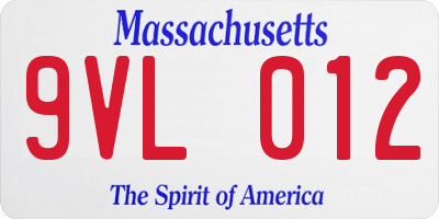 MA license plate 9VL012