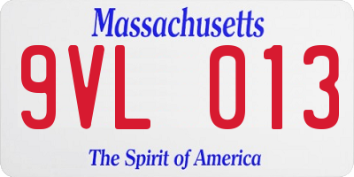 MA license plate 9VL013