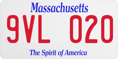 MA license plate 9VL020
