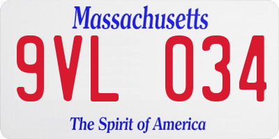 MA license plate 9VL034
