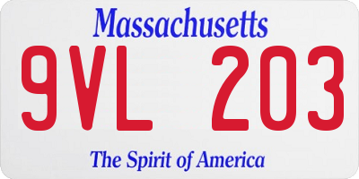 MA license plate 9VL203