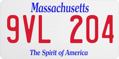 MA license plate 9VL204