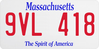 MA license plate 9VL418