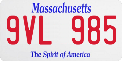 MA license plate 9VL985