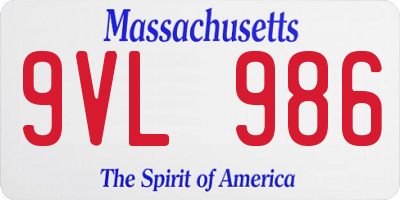 MA license plate 9VL986