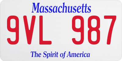 MA license plate 9VL987