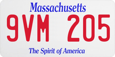 MA license plate 9VM205