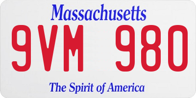 MA license plate 9VM980
