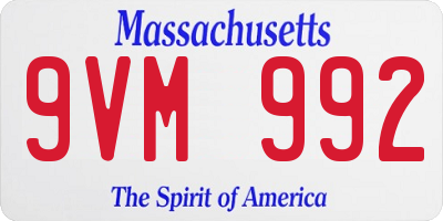 MA license plate 9VM992