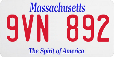 MA license plate 9VN892