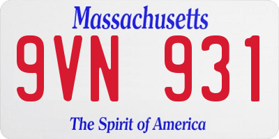 MA license plate 9VN931