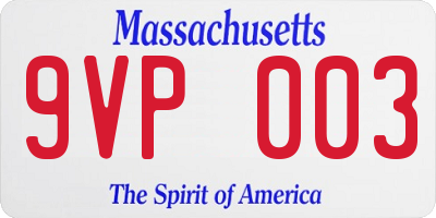 MA license plate 9VP003