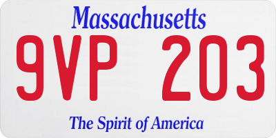 MA license plate 9VP203
