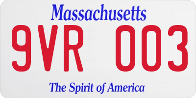 MA license plate 9VR003