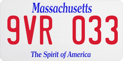 MA license plate 9VR033