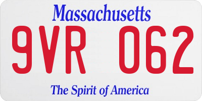 MA license plate 9VR062