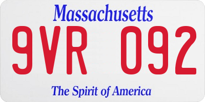 MA license plate 9VR092