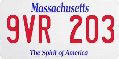 MA license plate 9VR203
