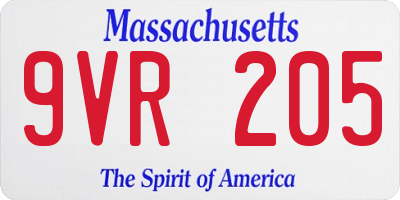 MA license plate 9VR205