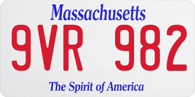 MA license plate 9VR982