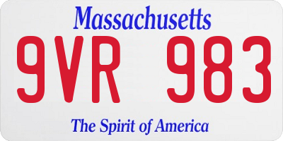 MA license plate 9VR983