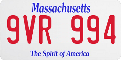 MA license plate 9VR994