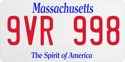 MA license plate 9VR998