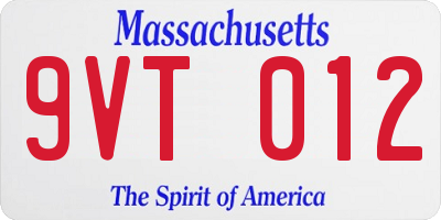 MA license plate 9VT012