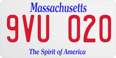 MA license plate 9VU020
