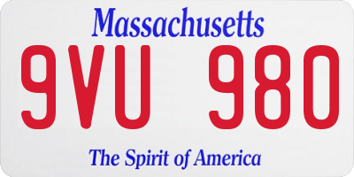 MA license plate 9VU980