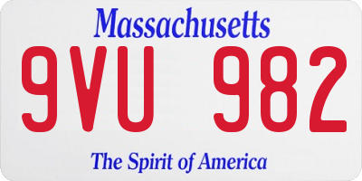 MA license plate 9VU982