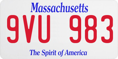 MA license plate 9VU983