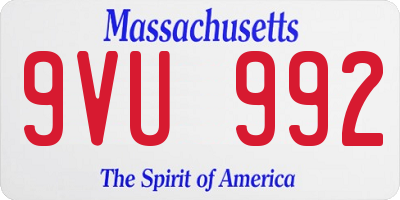 MA license plate 9VU992