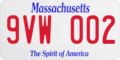 MA license plate 9VW002