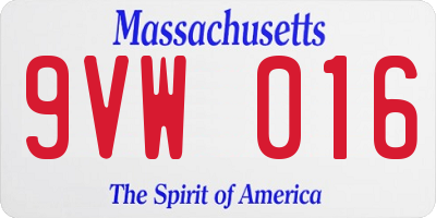 MA license plate 9VW016