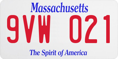 MA license plate 9VW021