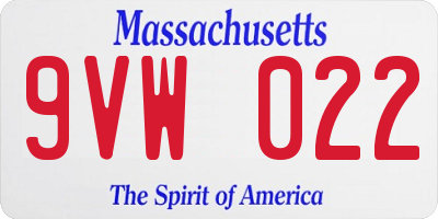 MA license plate 9VW022
