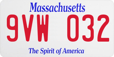MA license plate 9VW032
