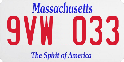 MA license plate 9VW033