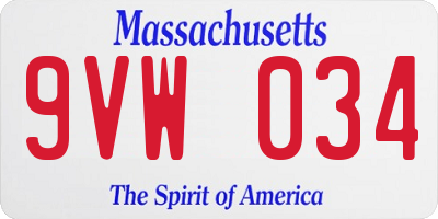 MA license plate 9VW034