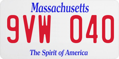 MA license plate 9VW040