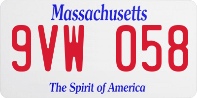 MA license plate 9VW058